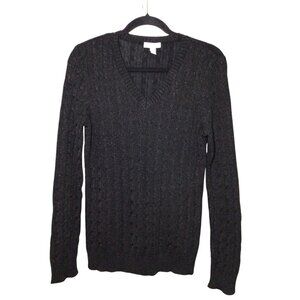 Charter Club Sweater Women’s M Medium Black Silk Blend Metallic Cable Knit